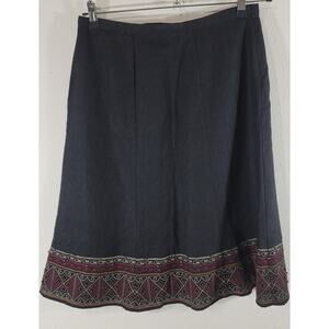 Multiples Black Embroidered Beaded A-Line Skirt PM Lightweight Lined Soft Flowy